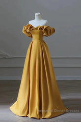 Yellow Off Shoulder Long Formal Evening Dresses Semi Formal Prom Dress